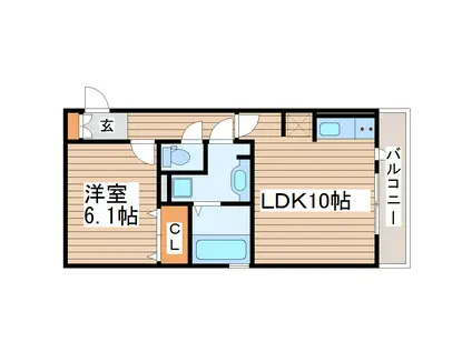 ライズ南仙台B(1LDK/1階)の間取り写真