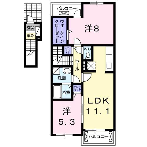 プラシード・KA(2LDK/2階)の間取り写真