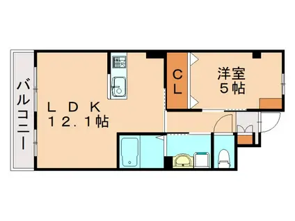 前原北2丁目(1LDK/2階)の間取り写真