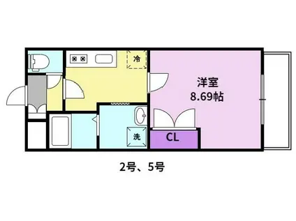 LES COULEURS レ・クルール(1K/1階)の間取り写真