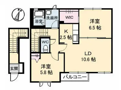 クレール六反 VII棟(2LDK/2階)の間取り写真