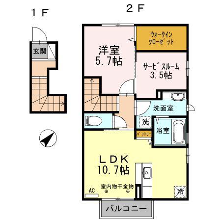 シャルム石堂(1LDK/2階)の間取り写真