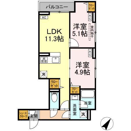 セレスティア下丸子(2LDK/3階)の間取り写真