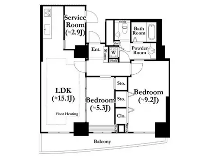 河田町ガーデン1(2SLDK/17階)の間取り写真