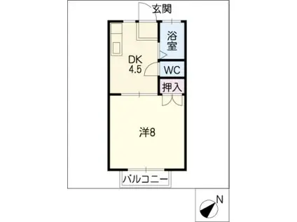 サンカレッジK(1DK/1階)の間取り写真