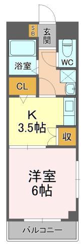 アンダンテ19(1K/3階)の間取り写真