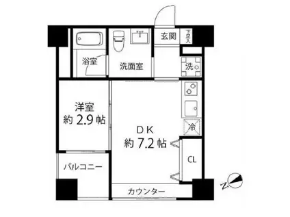 ハイリーフ上野(1DK/10階)の間取り写真