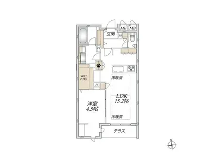 マウロア碑文谷(1LDK/1階)の間取り写真