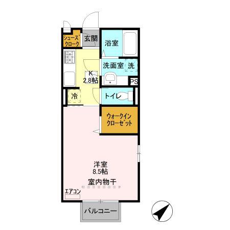 プレシャス前橋A(1K/1階)の間取り写真