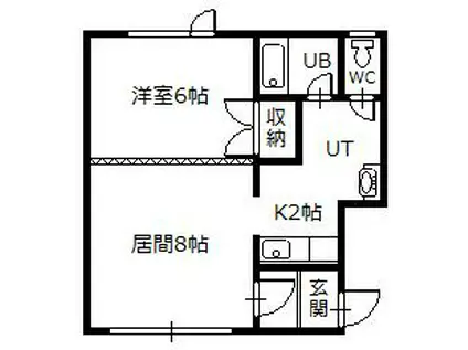 北ウィング(1LDK/2階)の間取り写真