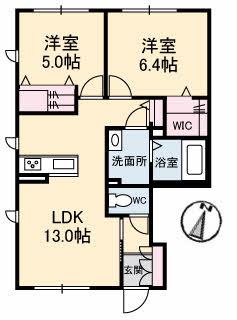 RAINBOW中島 D棟(2LDK/1階)の間取り写真