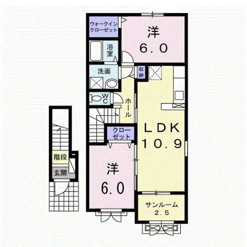 クレメンティア A(2LDK/2階)の間取り写真