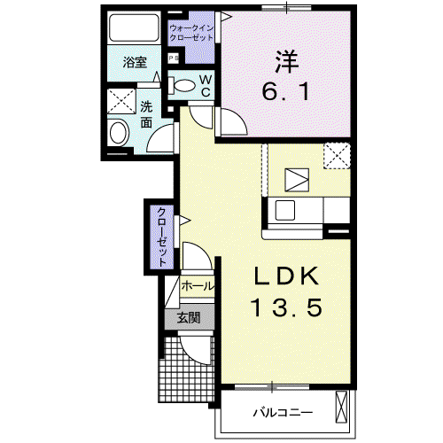フォルム赤坂B(1LDK/1階)の間取り写真