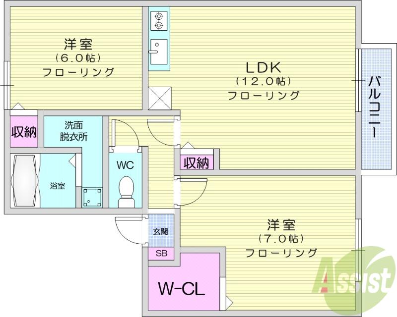 ベルデS(2LDK/1階)の間取り写真