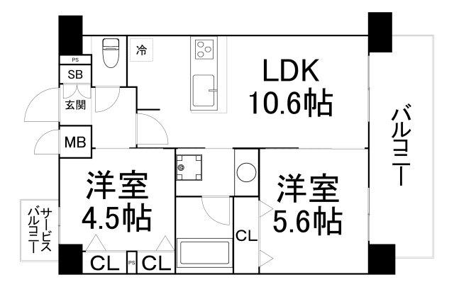 プレサンス堺筋本町エグゼブラン(2LDK/13階)の間取り写真