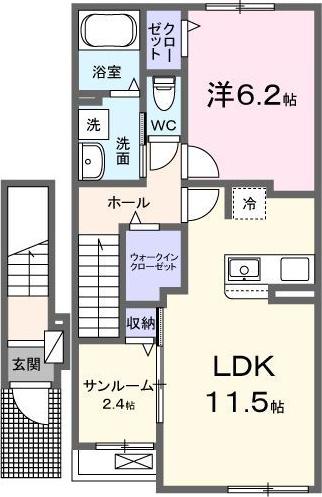 リアンA(1LDK/2階)の間取り写真