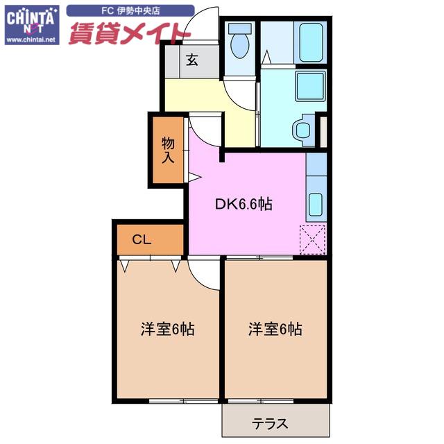 ボヌ-ルC棟(2DK/1階)の間取り写真