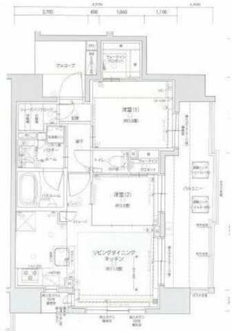 グローベル立川プレミアム(2LDK/7階)の間取り写真