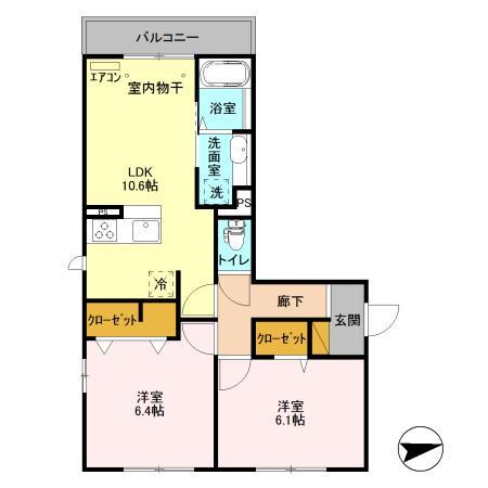 アステールピュールK(2LDK/2階)の間取り写真