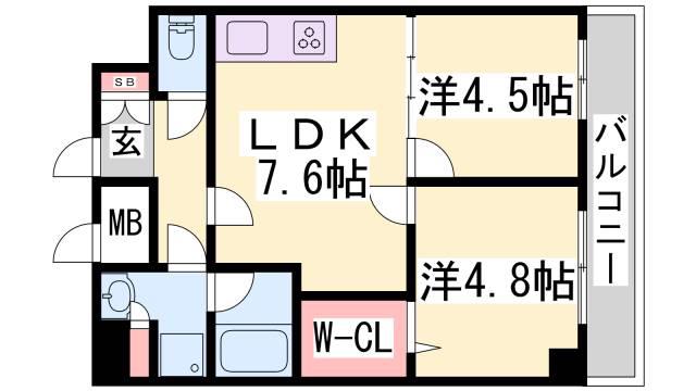 ロイヤルヒル神戸三ノ宮II(1LDK/9階)の間取り写真