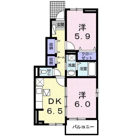 アヴァンセB(2DK/1階)の間取り写真