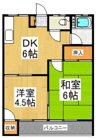 カーサ三岡(2DK/2階)の間取り写真