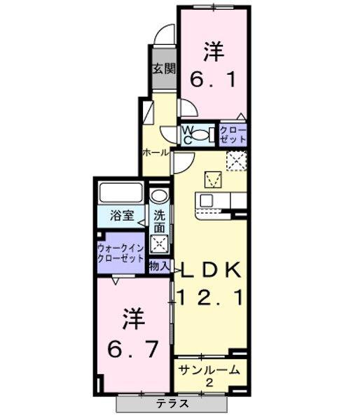 ベル・コリーヌB(2LDK/1階)の間取り写真