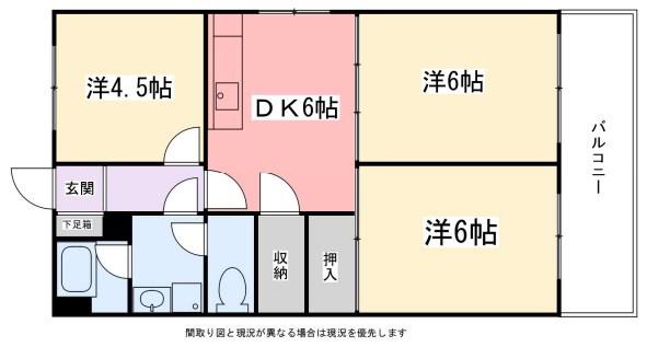 東今宿中村コーポII(3DK/6階)の間取り写真