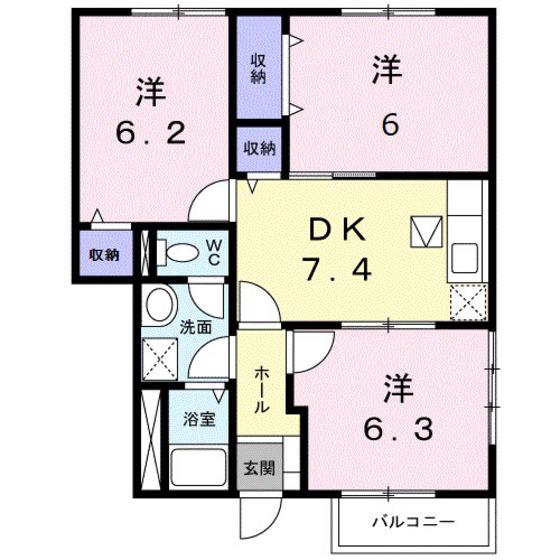 岡山電軌清輝橋線 清輝橋駅 徒歩33分 2階建 築27年(3DK/1階)の間取り写真