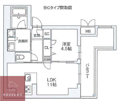 テラスレジデンス新大阪(1LDK/4階)の間取り写真