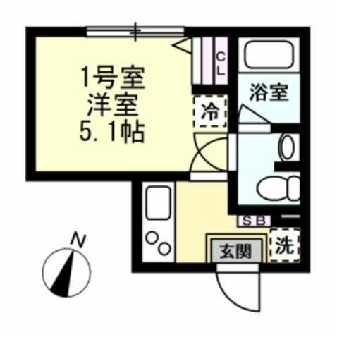 ベイルーム阪東橋(1K/1階)の間取り写真