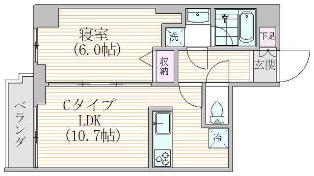 エスジーコート元浅草(1LDK/6階)の間取り写真