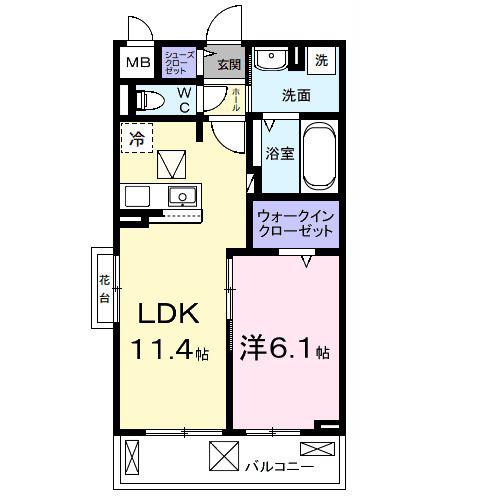 ルポン ボヌール(1LDK/1階)の間取り写真