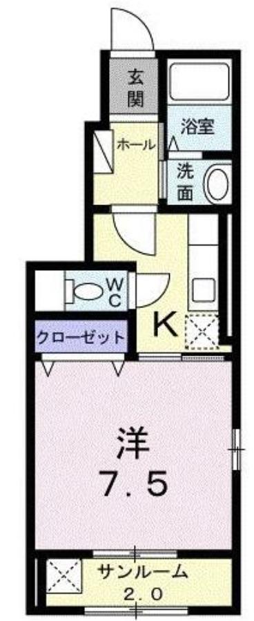 ル・エラブル中央(1K/1階)の間取り写真