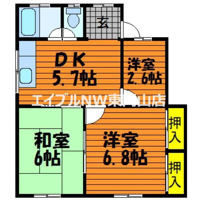 コーポヨコタニ(3DK/2階)の間取り写真