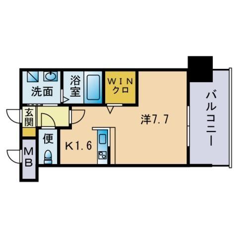 エンクレストベイ天神東Ⅱ(1K/3階)の間取り写真