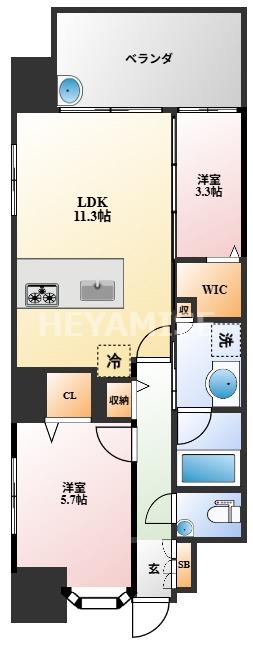 アクタス籠町グランミライ(2LDK/3階)の間取り写真