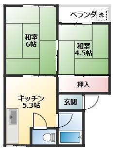 平和町 2K(2K/1階)の間取り写真
