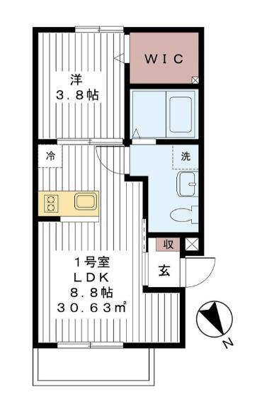AJ船橋(1DK/2階)の間取り写真