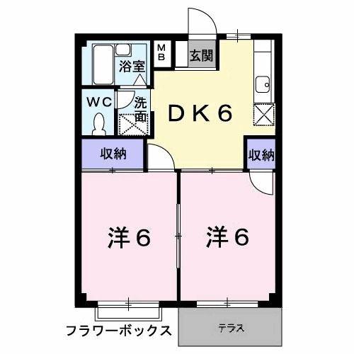 エルディム定金II(2DK/1階)の間取り写真