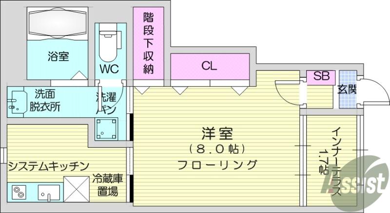 ディアコート美田園Ⅲ(1K/1階)の間取り写真