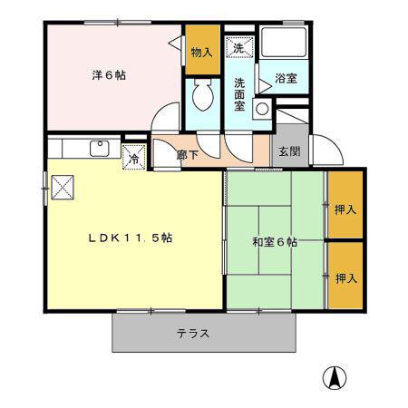 アムール神宮B(2LDK/1階)の間取り写真