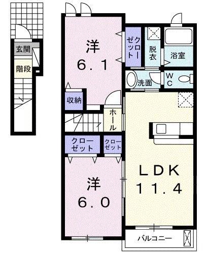 メロウリーフA(2LDK/2階)の間取り写真