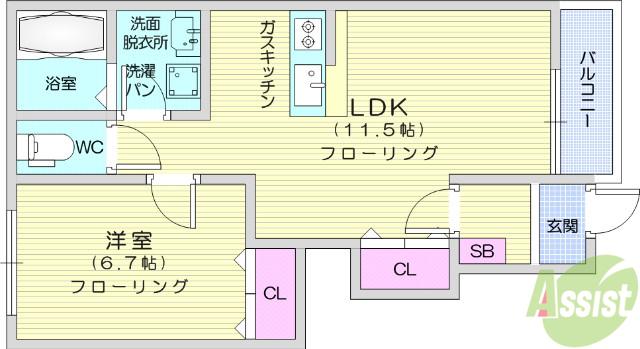 ルミエールⅡ(1LDK/1階)の間取り写真