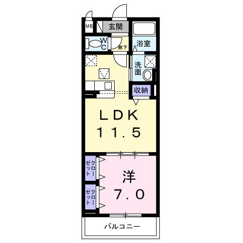 ウェスヴィラ(1LDK/1階)の間取り写真