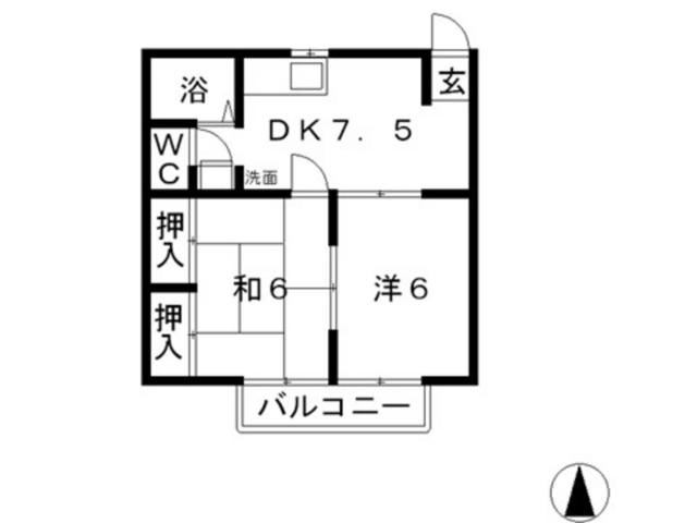 グリーンハイツ西阿知A棟(2DK/1階)の間取り写真