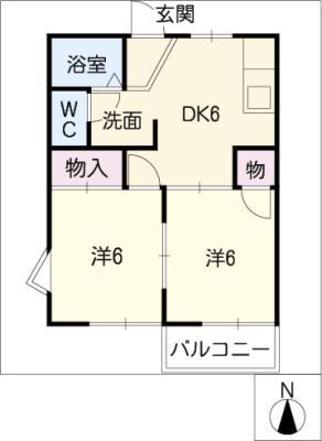 コートビレッジ宮根台A・B棟(2DK/2階)の間取り写真