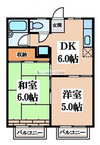 ハイツPORTION(2DK/2階)の間取り写真