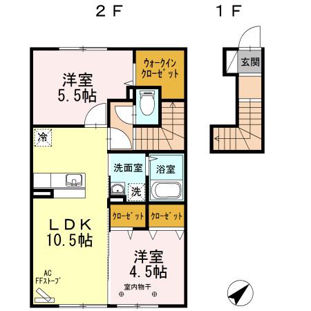 アリエスカ三内(2LDK/2階)の間取り写真