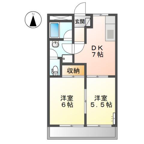 オクトハイム(2DK/2階)の間取り写真